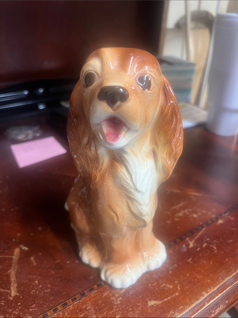 Ceramic Brown & White Dog Figurine - Decorative Pet Statue